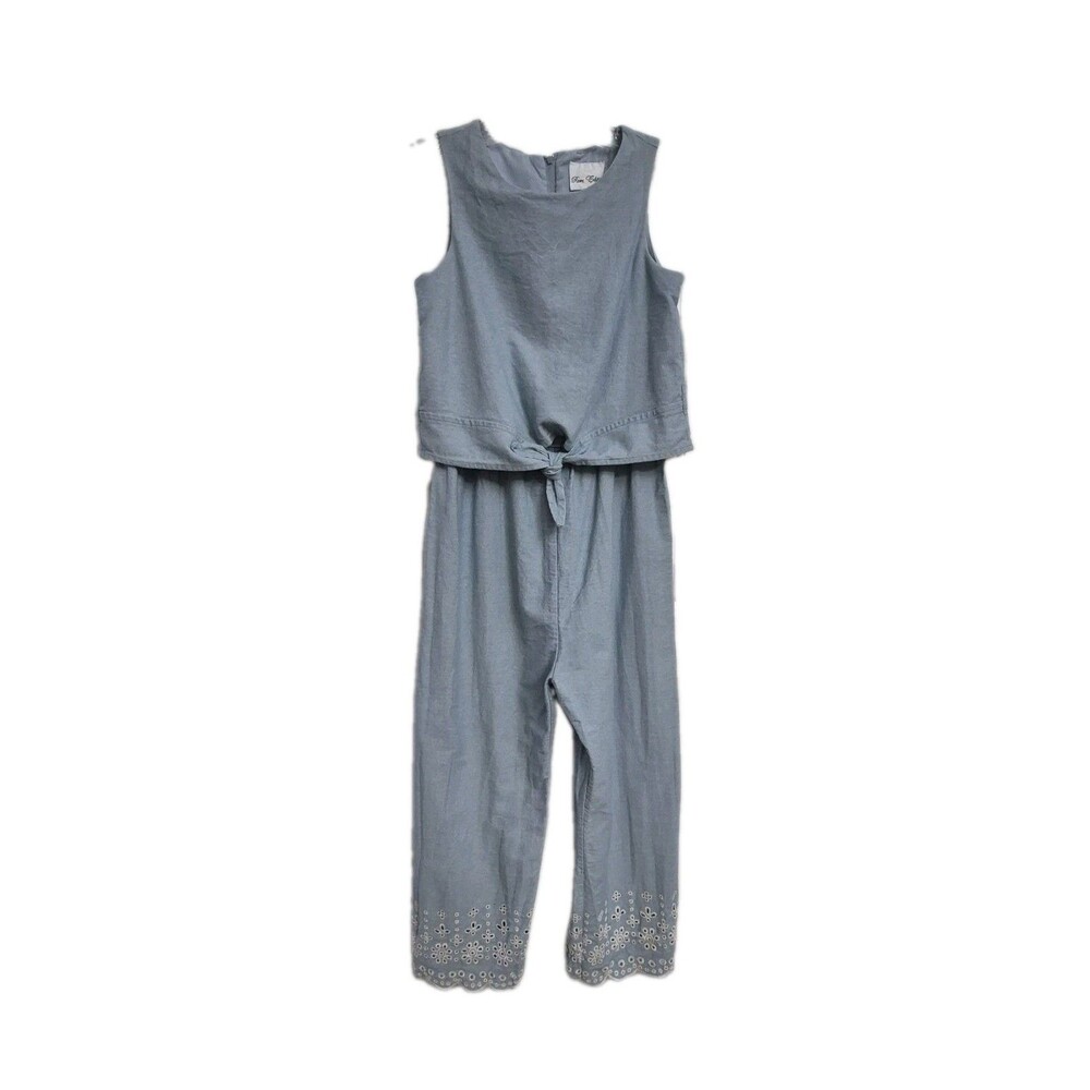 Rare Editions Girls Size 16 Light Blue Sleeveless Tie Front Jumpsuit Eyelet Hem